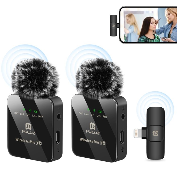 PULUZ Trådlös Lavalier-mikrofon för iPhone/iPad, 8-pin mottagare och dubbla mikrofoner (svart) - AlltSmart