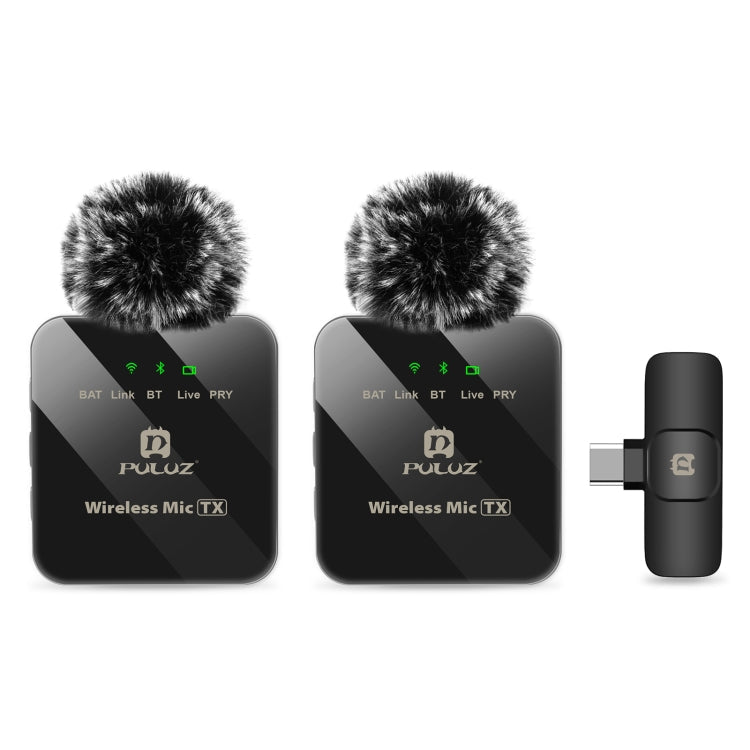 PULUZ Trådlös Lavalier-mikrofon för Type-C-telefon, Type-C-mottagare och dubbla mikrofoner (svart) - AlltSmart