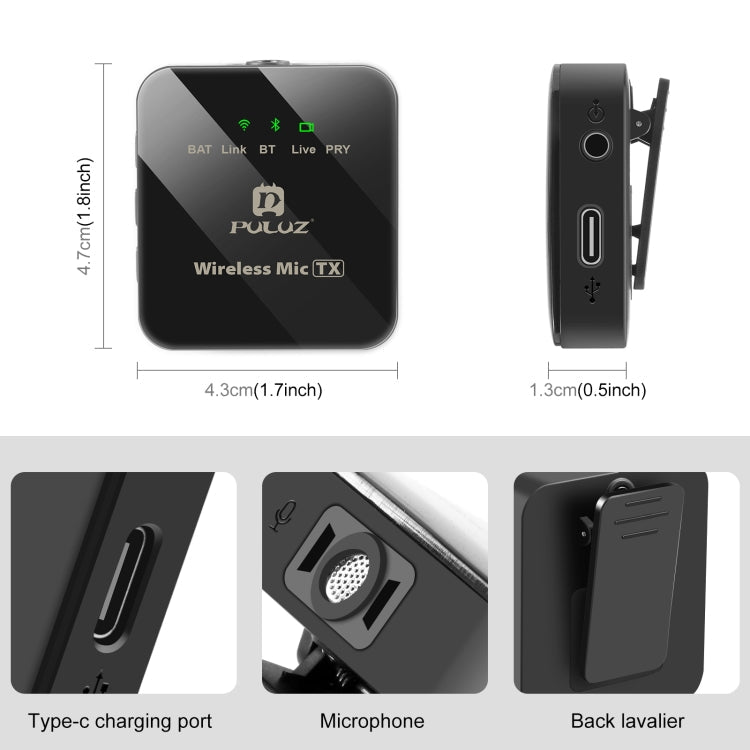 PULUZ Trådlös Lavalier-mikrofon för Type-C-telefon, Type-C-mottagare (svart) - AlltSmart