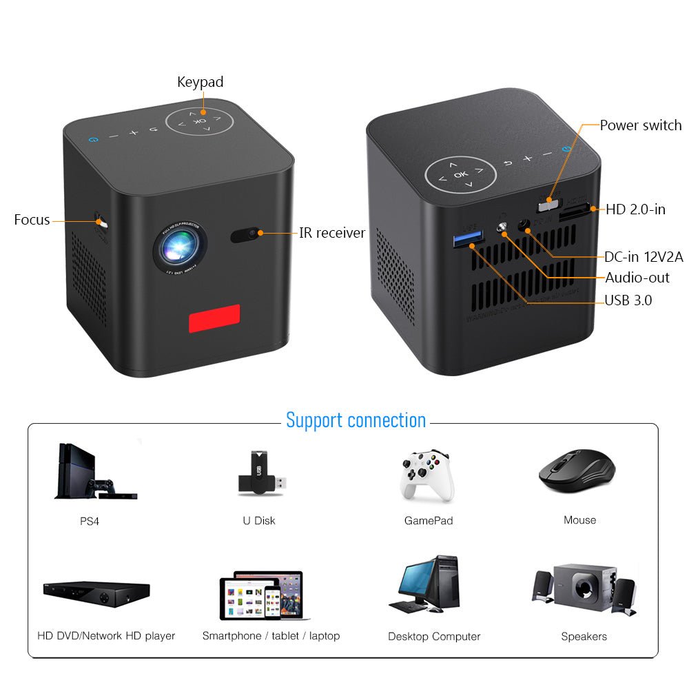 Mobil Mini Projektor DLP ROF 19 - 3D/4K - AlltSmart